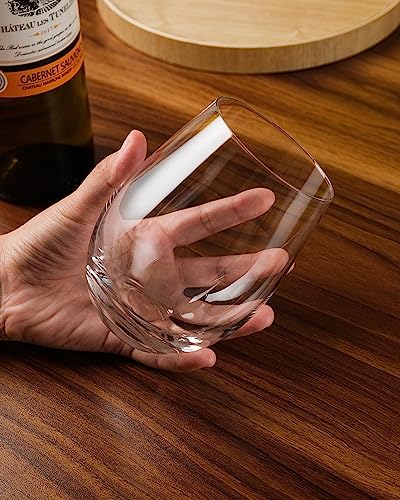 LUXU Stemless Wine Glasses(Set of 4)-20 oz,Crystal Wine Cups | Red or White Wine,Large Water Juice Glasses,No Stem Glass Beverage Cups,Clear Drinking Tumblers for Any Occasion - color: Clear - 4 Pack
