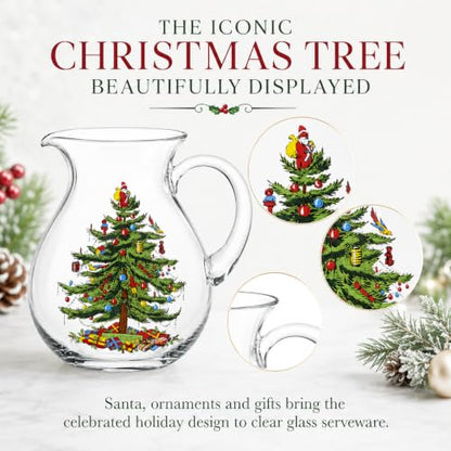 Spode Christmas Tree Glass Pitcher with Handle - Festive Holiday Beverage Server, Seasonal Drinkware for Entertaining, 6 Pint Capacity, Classic Glass Serveware - Celebrate Christmas Traditions - style: Christmas Tree Glassware