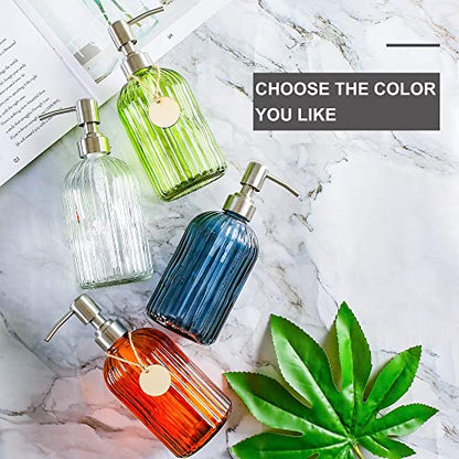 MOCLIF 16 OZ Soap Dispenser，Tempered Glass Clear Vertical Stripe with 304 Rust Proof Stainless Steel Pump Refillable Liquid Hand Soap Dispenser，for Bathroom, Kitchen, Dish Soap，Lotion (Clear) - color: White