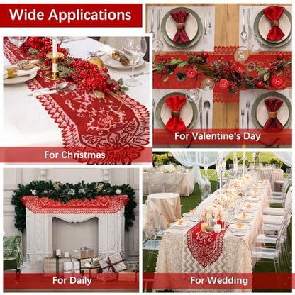 Christmas Table Runner Red Christmas Runner for Table Lace Table Runner Crochet Lace Table Runner Laces Runner Dresser Scarf Rectangular Laces Doilies for Christmas Wedding Home Dining Table Decor - size: 13 x 54 Inch, style: Red