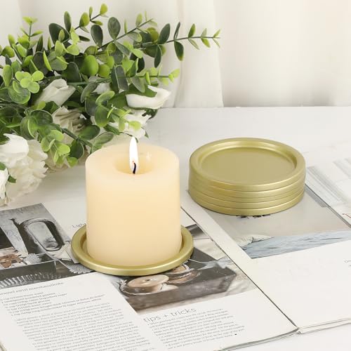 OwnMy 6PCS Iron Candle Holders for Pillar Candles, 3" Metal Candle Plates | Small Round Tealight Holders Gold Iron Pillar Candle Trays, Elegant Candle Stand Bases for Wedding Dining Table Centerpieces - color: Gold-6pcs