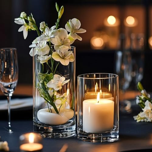 15pcs Clear Glass Vase for Centerpieces, 4,6,7.5,8,10 inch Tall Cylinder Flower Vase Bulk Floating Candle Holder for Wedding Table Home Décor and Party - size: 4+6+7.5+8+10inch