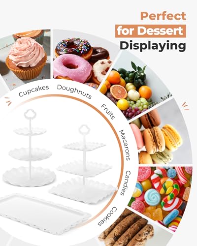 Kootek 5pcs Cupcake Stand Dessert Table Display Set Serving Tray for Party | 3-Tier Cupcake Stand, 3 Rectangular Trays, Hold 64 Standard Cupcakes, Cookie Display, BPA-Free, No Tools Required, Hand Wash - color: Bright White, size: 5 Set