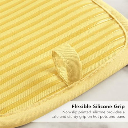KITCHENAID Quilted Cotton Terry Cloth Oven Mitt, Pot Holder, Kitchen Towel 4-Pack Set, Heat Resistant, Silicone Grip, 16"x26", 7"x13" & 7"x10", Butter Yellow - color: Butter Yellow