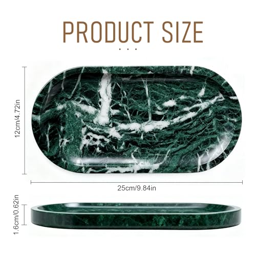 Natural Marble Tray, Green Stone Tray, Vanity Decorative Tray for Countertop, Catchall for Perfume, Candles, Skincare, Jewelry Dish, Bathroom Tray, Hotel Supplies