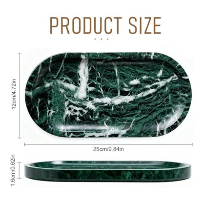 Natural Marble Tray, Green Stone Tray, Vanity Decorative Tray for Countertop, Catchall for Perfume, Candles, Skincare, Jewelry Dish, Bathroom Tray, Hotel Supplies