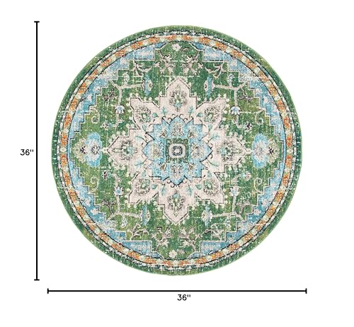 SAFAVIEH Madison Collection Area Rug - 3' Round, Green & Turquoise, Boho Chic Distressed Medallion Design, Non-Shedding & Easy to Clean, Ideal for Living Room, Bedroom, Dining Space (MAD473Y) - color: Green/Turquoise, size: 3' (Round)