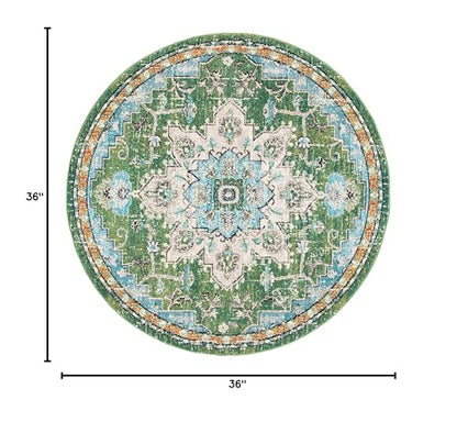 SAFAVIEH Madison Collection Area Rug - 3' Round, Green & Turquoise, Boho Chic Distressed Medallion Design, Non-Shedding & Easy to Clean, Ideal for Living Room, Bedroom, Dining Space (MAD473Y) - color: Green/Turquoise, size: 3' (Round)