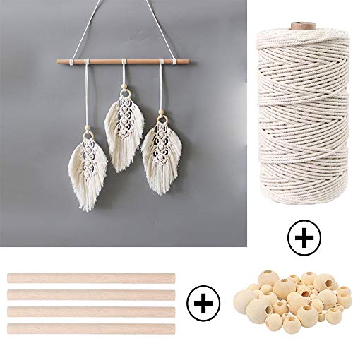 152pcs Macrame Kit for Beginners: Natural Cotton Macrame Cord, Wooden & Metal Rings, Beads, Sticks & Hoops - Perfect for Macrame Plant Hangers & Home Decor - size: 3mm x 220yards set-152pcs