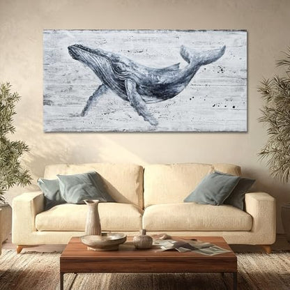 ZUNARE Modern Whale Canvas Wall Art Blue Ocean for Living Room 24x48 Inch - color: Blue, size: 48"L x 24"W
