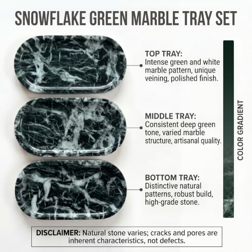 YKAJO Snowflake Green Oval Marble Tray, 11.8x5.9 Vanity Perfume Organizer | Honed natural stone; jewelry & trinket dish, ring & key holder, soap & candle catchall; bath counter, dresser, coffee table - color: Snowflake Green, size: 11.8" x 5.9" x 0.6"