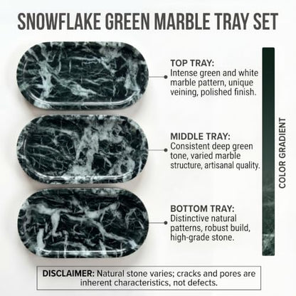YKAJO Snowflake Green Oval Marble Tray, 11.8x5.9 Vanity Perfume Organizer | Honed natural stone; jewelry & trinket dish, ring & key holder, soap & candle catchall; bath counter, dresser, coffee table - color: Snowflake Green, size: 11.8" x 5.9" x 0.6"