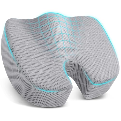 Office/Car Seat Cushion, Non-Slip Sciatica & Back Coccyx Tailbone Pain Relief Chair Pad, Memory Foam Butt Pillow for Computer Desk, Wheelchair, Driving (Light Grey, X-Large) - color: Light Grey, size: X-Large
