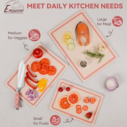 Empune 3-Piece Plastic Cutting Boards for Kitchen - Thick & Non-Slip Chopping Board Set with Juice Grooves, Dishwasher Safe, BPA Free, Includes Large & Small Sizes, Pink - color: Pink