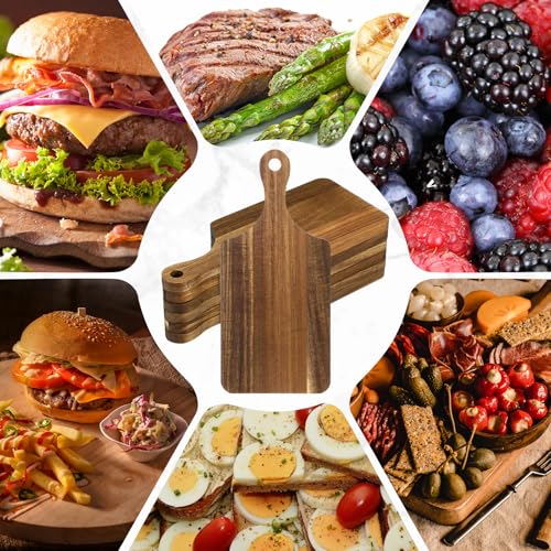 Didaey 6 Pcs Cutting Board Bulk Kitchen Thicken Chopping Platter with Handles Wooden Charcuterie Serving Trays Blank Wood Boards for Engraving Wedding Housewarming(Acacia Wood,11 x 5 Inch) - size: 11 x 5 Inch