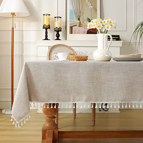 Laolitou Rustic Tablecloth Cotton Linen Waterproof Tablecloths Washable Table Cloths for Kitchen Dining,Party,Holiday,Christmas,Buffet Coffee Lines Rectangle,55''x120'',10-12 Seats - color: Coffee Lines, size: 120" x 55" (Rectangular)