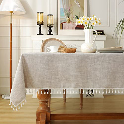 Laolitou Rustic Tablecloth Cotton Linen Waterproof Tablecloths Washable Table Cloths for Kitchen Dining,Party,Holiday,Christmas,Buffet Coffee Lines Rectangle,55''x102'',8-10 Seats - color: Coffee Lines, size: 102" x 55" (Rectangular)