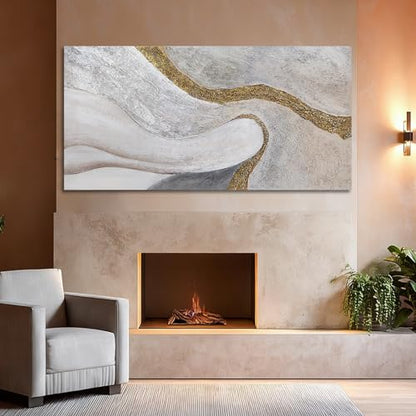 Modern White Gold Abstract Canvas Wall Art for Living Room 24x48 Inch - color: White and Gold, size: 48"L x 24"W