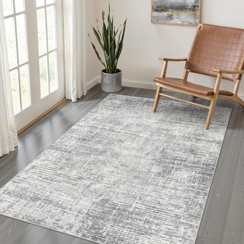 LOONGRUG 4x6 Rug Washable Neutral Modern Rug for Entryway Kitchen Grey | Abstract Soft Stain Resistant Small Indoor Floor Non-Slip Low Pile Throw Carpet for Entryway Kitchen Bedroom Nursery - color: Grey, size: 4' x 6' (Rectangular)