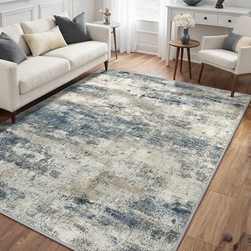 GENIMO 5x7 Area Rug Washable Non Slip for Living Room, Navy Blue Gray | Modern Abstract, Lightweight Low Pile Thin Mat, Spill and Stain Resistant Soft Carpet for Bedroom, Nursery Dining Room Office - color: Navy Blue Gray, size: 5' x 7' (Rectangular)
