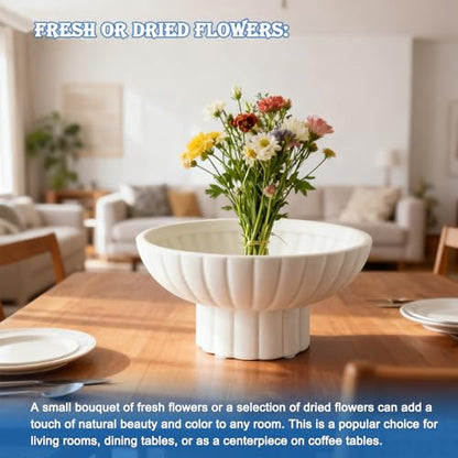 Small Modern Pedestal Decor Fruit Bowl 8" Ceramic,Approx 26 oz Fluted Catch-all Bowl,Footed Home Decorative Bowl for Home Decor,Coffee Table Centerpiece