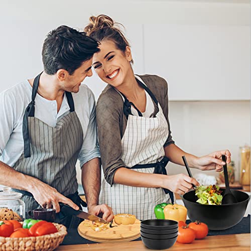 ShineMe Salad Bowls, Large Salad Bowl with Lid and Servers, Bamboo Salad Bowl Set with 4Pack Small Serving Bowls, 9.8inches Solid Kitchen Bowl for Fruits, Vegetables and Pasta...(Black) - color: black with utensils