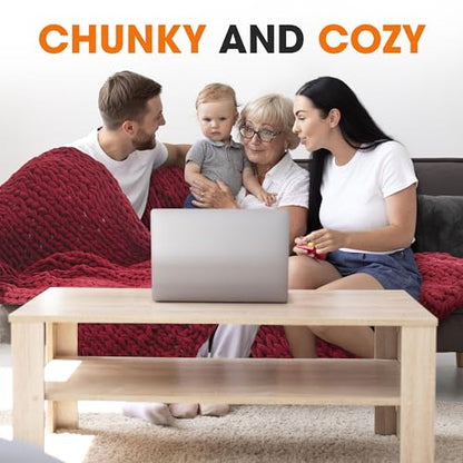 Cheer Collection Chunky Knit Blanket - Throw Blankets for Bed & Couch, Cozy Chunky Knit Throw Blanket, Ultra-Soft Oversized Knitted Blanket, Machine Washable Knit Throw Blanket- 50''x60'', Burgundy - color: Burgundy