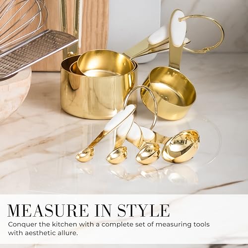 Styled Settings White and Gold Kitchen Utensils Set, 15-Piece | BPA free, Non-Scratch, Silicone Utensils Set Includes Measuring Cups and Spoons, White and Gold Kitchen Accessories - color: 15 Piece White & Gold
