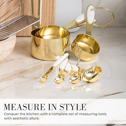 Styled Settings White and Gold Kitchen Utensils Set, 15-Piece | BPA free, Non-Scratch, Silicone Utensils Set Includes Measuring Cups and Spoons, White and Gold Kitchen Accessories - color: 15 Piece White & Gold