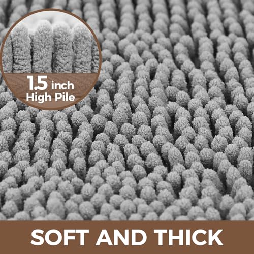 Bcoimo U Shaped Bath Rug Mat Set,2 Piece Chenille Gray Toilet Bathroom Rugs | Extra Soft Bathroom mat set;Non Slip with Rubber Back Bath Mats;High Absorbent And Quick Dry Microfiber mat; Machine Washable - color: Grey, size: U24×20 Plus 30×20