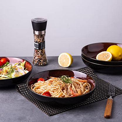 LERATIO 9.0" Ceramic Pasta Bowls Set of 6,38oz Large Stoneware Bowls Set | Reactive Glaze Serving Bowls Set,Wide Bowl for Pasta,Salad,Fruit & Noodles,Housewarming & Wedding Gift-Red - color: Red, size: Set of 6