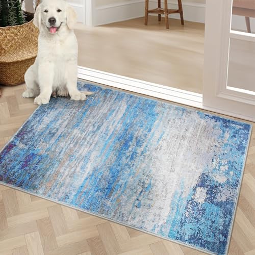 COMSLE Door Mat Soft Absorbent Indoor Front Entryway Rug Machine Washable Entrance Mats for Muddy Paws Non Slip Throw Rugs 20" x 32" Doormat for Inside Foyer Bedroom - Blue - color: Abyssal Blue, size: 1'8" x 2'8" (Rectangular)