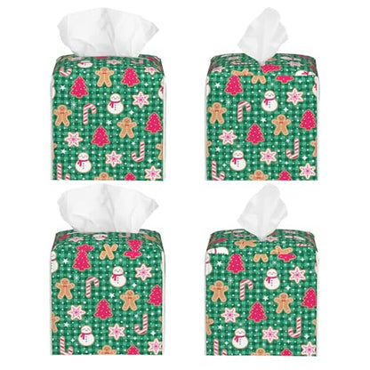 Christmas Gingerbread and Snowman Tissue Box Cover Square,Merry Christmas Snowflakes Candy Canes Tissue Box Holder Waterproof Leather Facial Paper Organizer for Car Bathroom Nightstand Vanity Desk - color: Color-24
