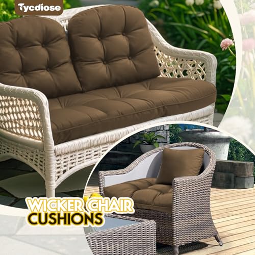 All Weather 3 Pieces Wicker Furniture Chair Cushions, Waterproof Outdoor Wicker Chair Cushion for Patio Furniture Loveseat Settee Bench, 1 Loveseat and 2 U-Shaped Thickened Cushions, Brown - color: Brown