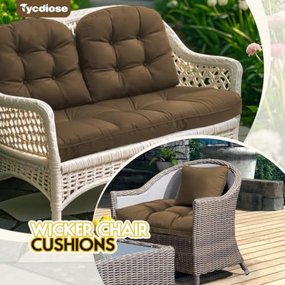 All Weather 3 Pieces Wicker Furniture Chair Cushions, Waterproof Outdoor Wicker Chair Cushion for Patio Furniture Loveseat Settee Bench, 1 Loveseat and 2 U-Shaped Thickened Cushions, Brown - color: Brown