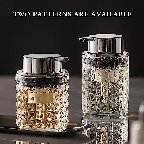 CICUFY Foaming Hand Soap Dispenser, Glass Foam Soap Dispenser or Lotion Dispenser for Kitchen & Bathroom Refillable Clear Glass Liquid soap Dispenser with Large Silver Pump-1 Pack - color: Clear-1 Pcs, style: Foam/Diamond Pattern/Silver Top