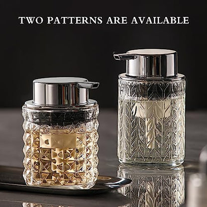 CICUFY Foaming Hand Soap Dispenser, Glass Foam Soap Dispenser or Lotion Dispenser for Kitchen & Bathroom Refillable Clear Glass Liquid soap Dispenser with Large Silver Pump-1 Pack - color: Clear-1 Pcs, style: Foam/Diamond Pattern/Silver Top