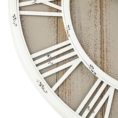 Oldtown Farmhouse Metal & Solid Wood Noiseless Wall Clock (Coastal Grey, 30-inch) - color: Coastal Grey, size: 30-inch