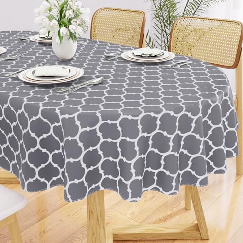 Smiry Oval Table Cloth, Flannel Backed Vinyl Tablecloth, 60"x102" | Waterproof Plastic Tablecloths, Wipeable Table Cover for Dining, Indoor and Outdoor (Grey) - color: Grey, size: 102" x 60" (Oval)