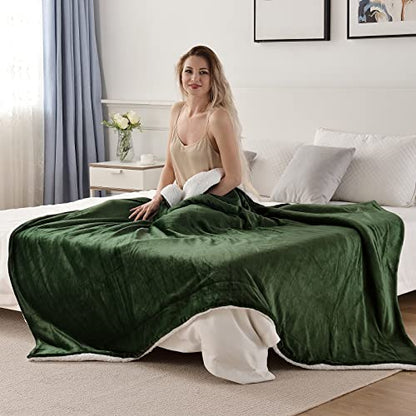 Sherpa Fleece Throw Blanket, Olive Green, 50x60 inches | Double-Sided Super Soft Luxurious Plush Blanket Throw Size - color: Olive Green, size: 50"×60"