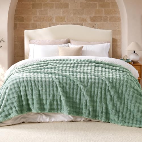 Lotus Karen 3D Bubble Fleece Blanket - Ultra Soft Fluffy Sage Green Queen Blanket for Couch, Lightweight Cozy Throw for All Season, Adults Women Kids(Sage Green, 90"x90") - color: 05 Sage Green, size: Queen (90" x 90")