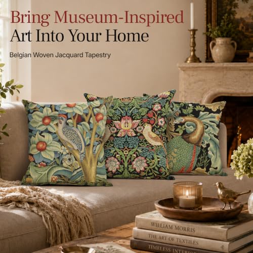 William Morris Strawberry Thief A Black Tapestry Throw Pillow Cover 18 x 18 - color: Black Strawberry Thief I