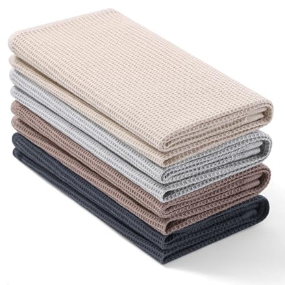 Homaxy 100% Cotton Waffle Weave Kitchen Towels, 4 Pack | Soft and Absorbent Dish Towels, 16 x 26 Inches Quick Dry Hand Towels, Beige/Dark Grey/Brown - color: Beige/Dark Grey/Brown/Light Grey, size: 16 x 26 - 4 Pack