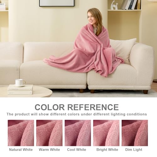 Hansleep Throw Fuchsia Fleece Blanket, Soft Flannel Bed Blanket | Fuzzy Cozy Blanket 50x60 Inches, Multi-use for Bed, Sofa, Couch, Travel, Camping, All Season Warm Lightweight Cover - color: Dusty Rose, size: Throw (50x60 Inches)