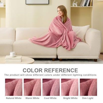 Hansleep Throw XL Fuchsia Fleece Blanket, Soft Flannel Bed Blanket | Fuzzy Cozy Blanket 50x70 Inches, Multi-use for Bed, Sofa, Couch, Travel, Camping, All Season Warm Lightweight Cover - color: Dusty Rose, size: Throw XL (50x70 Inches)
