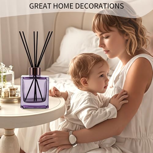 6 Pack Perfume Reed Diffuser Bottle,Empty Square Essential Oil Bottles Glass Jar with Black Sticks for DIY Fragrance Replacement Diffuser Sets (200ml/6.8 oz, Purple Color) - color: Purple ( 6.8 Oz )