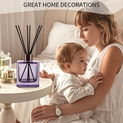 6 Pack Perfume Reed Diffuser Bottle,Empty Square Essential Oil Bottles Glass Jar with Black Sticks for DIY Fragrance Replacement Diffuser Sets (200ml/6.8 oz, Purple Color) - color: Purple ( 6.8 Oz )