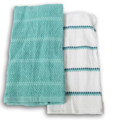 100% Cotton Kitchen Towel Set 2 Pack (Mint Blue and Stripe) - color: Mint Blue and Stripe
