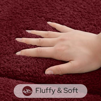 HOMEIDEAS Burgundy Red Oval Bathroom Rug Sets 2 Piece 20" x 32" + 16" x 24" | Microfiber Bath Mats, Non-Slip TPR Backing, Ultra Absorbent & Quick Dry, Machine Washable for Bathroom, Shower, Tub - color: Burgundy Red