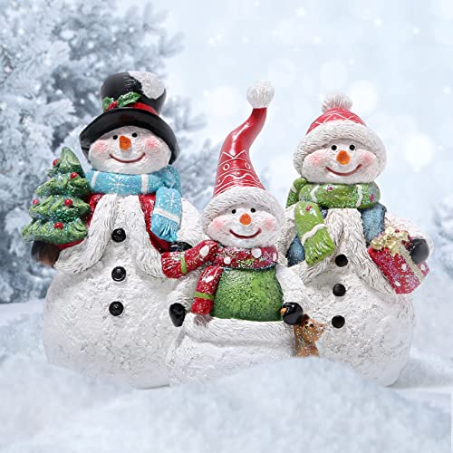 Hodao Snowman Figurines Set of 3, Hand-Painted Resin Christmas Ornaments, Indoor Home Decor for Mantel, Shelf & Tiered Tray, Glitter Accents, Gift-Ready Holiday Decorations